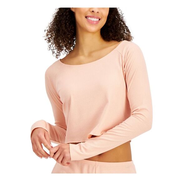 JENNI Intimates Pink Boat Neck Cropped Sleep Shirt Pajama Top S - Picture 1 of 2